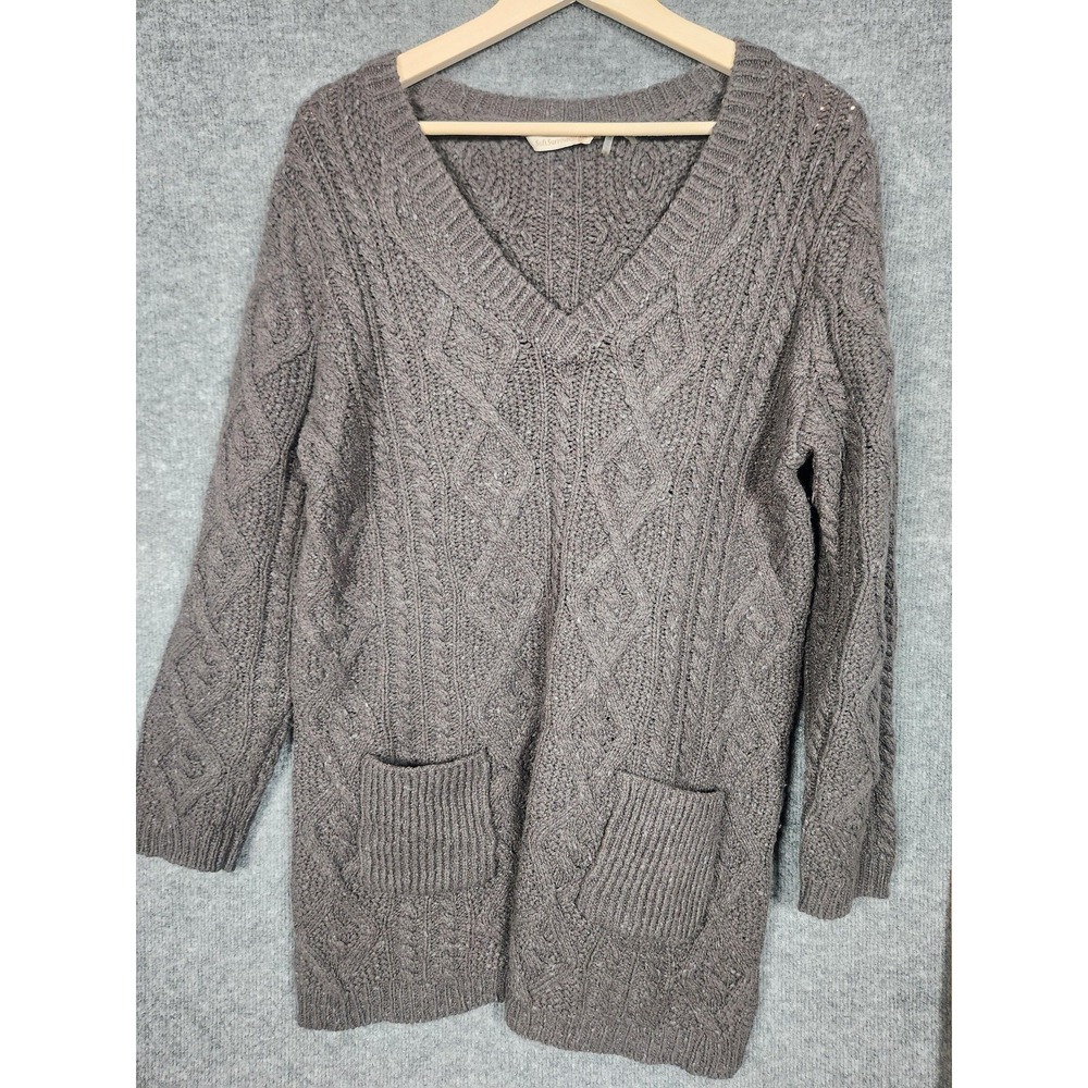Soft Surroundings Sweater Womens Medium‎ Brown Cable Knit V Neck Tunic Pockets